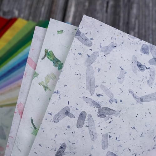 A5 Mixed Colors 50 Design 50 Sheets Natural Fiber Mulberry Tree, Mulberry paper Sheets Square Origami, Arts Folding Craft, Decoration, Paper for DIY Crafts. 8.3" x 5.8" (Mixed Colors Flowers etc., A5)