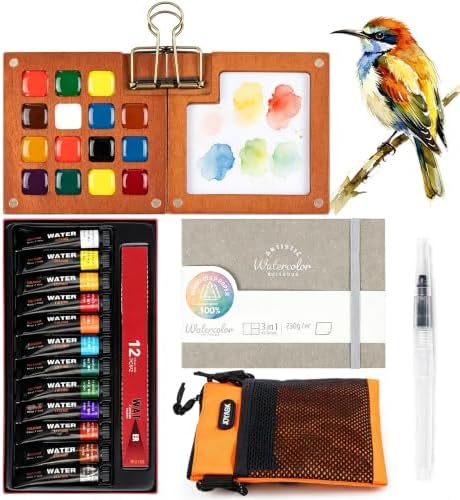 Mini Watercolor Paint Set, All-in-One 12-Color Travel Watercolor Set
