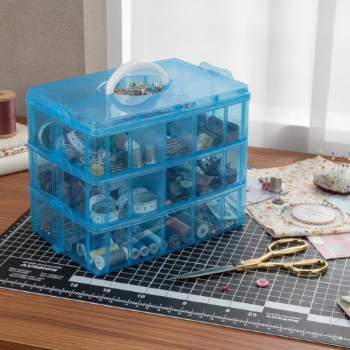 Guyuyii 3-Layer Stackable Craft Storage Box - 30 Adjustable Compartments for Craft Storage, Bead Organization, Jewelry Making - Ideal for Crafters, Hobbyists, DIY Projects