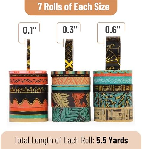 Mr. Pen- Washi Tape Set, 21 Rolls, Assorted Sizes, 5.5 Yards/Roll | Washi Tape for Scrapbook, Arts, Crafts, Journals and Planners, Ethnic Elegance Design