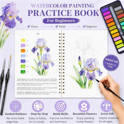 Watercolor Workbook for Beginner, Geirvte 14 Guided Flower Painting Project