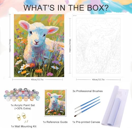 Natuyalo Sheep Paint by Numbers for Adults Animals DIY Paint by Numbers Acrylic Paint on Canvas Colorful Art Painting by Numbers Kits for Beginner 16x20 inch (Without Frame)