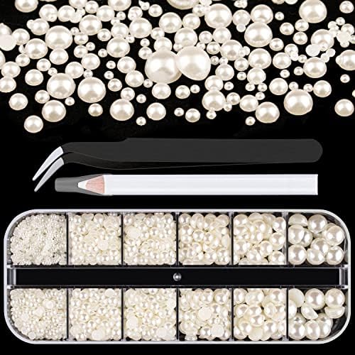Belleboost Flatback Pearls for Nails Beige Pearl Nail Charms and Gems
