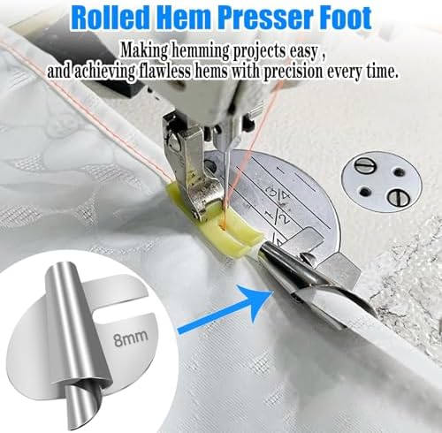 TOOVREN Universal Sewing Rolled Hemmer Foot 4PCS Rolled Hem Presser Foot 7/8/9/10mm Wide Rolling Hem Foot Sewing Machine Presser Feet Hemmer Home Industrial Curved Scroll Hemming Feet