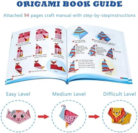 Origami Paper Kit 6x6 Inch, Origami Kit with Guide Book, Beginner Craft Kits for Kids Ages 5-8 8-12, Art & Craft Supplies for Classroom Road Trip Activities, Birthday Children's Day DIY Gift (152pcs)