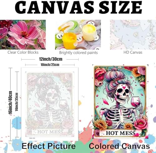 GOUOYANA Paint By Numbers Kit for Adults-Skull HOT Mess Funny Canvas | Adult Paint by Number Kits on Canvas for Painting DIY Skull HOT MESS Painting Art by Numbers for Home Wall Art Gift12X16in