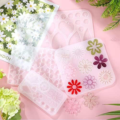 Patelai 4 Pcs Resin Earring Molds for Jewelry Making Kit,Flower Leaf