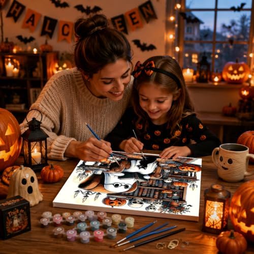 Ghost Paint by Numbers Kit for Adults Beginner with Framed 10x10 Inch