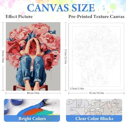 ZRIZQ Paint by Numbers Kit for Adults Beginner,Woman with Flowers,16x20