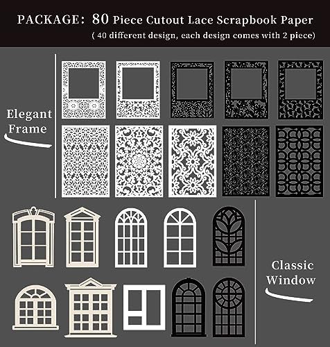 80 Pieces Cutout Scrapbook Paper Vintage Lace Scrapbooking Supplies Window Frames Decorative Paper Aesthetic Scrapbook Materials for Journaling Supplies Album Embellishment DIY Crafts Gift