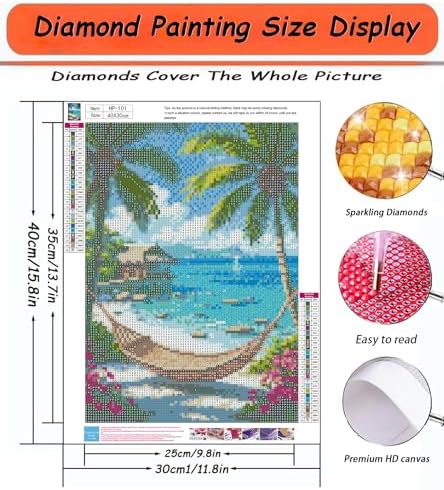APTDYIGL 5D Beach Scenery Diamond Painting Kits for Adults Beginner,DIY Coconut Tree Diamond Art Kits for Adults,Round Full Drill Diamond Dots with Gem Art Kits,Home Wall Decor 12X16inch