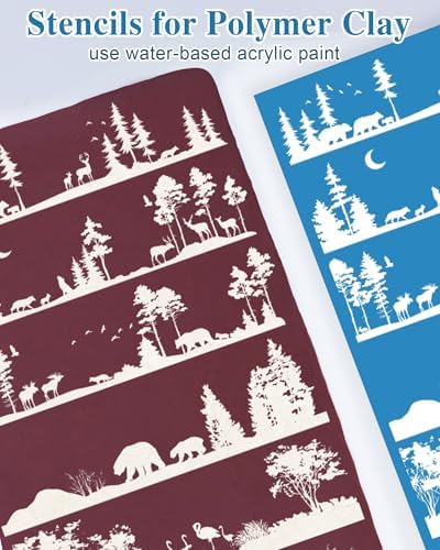 Puocaon Tree Clay Silk Screen - 6 Pcs Stencils for Polymer Jewelry, Forest Earrings Making, Pine Tree Design