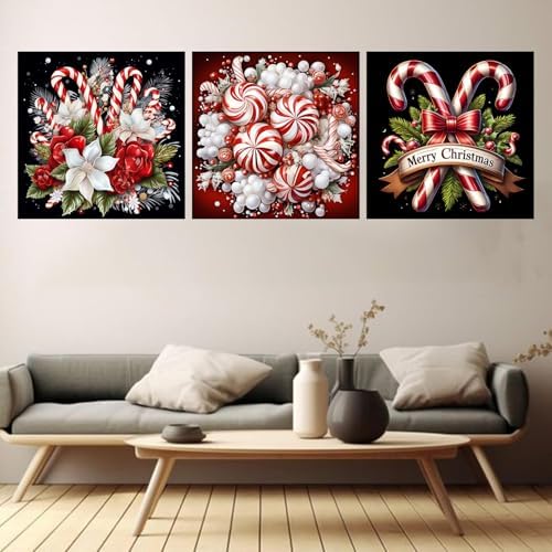 EIBEILI Christmas Diamond Painting Set, 3-Piece Diamond Painting Set (Adults), 5D Diamond Painting Set (Adults), DIY Round Full Diamond Gemstone Art Painting, Home Wall Decoration, 12 x 12 inches