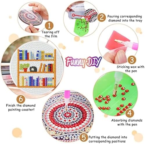 8 Pack Diamond Art Coasters,Bookshelf Diamond Painting Coasters Kits