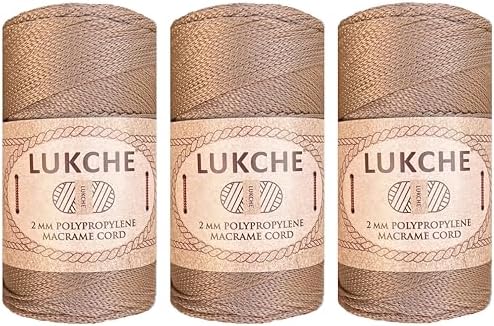 Polyester Macrame Cord 2mm x 251 Yards, 100% Polypropylene Premium Macrame Rope, Colorful Yarn Crochet Macrame Bag Craft for Wall Hangers, Bags, Bottom Plates, Carpets (Caramel, 3 Skein)