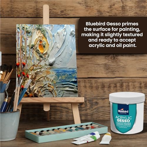 BLUEBIRD Heavy Gesso Primer for Acrylic Painting, Gesso Surface Prep Medium for Acrylic Paint and Oil Paint (White, 28.2 Oz)