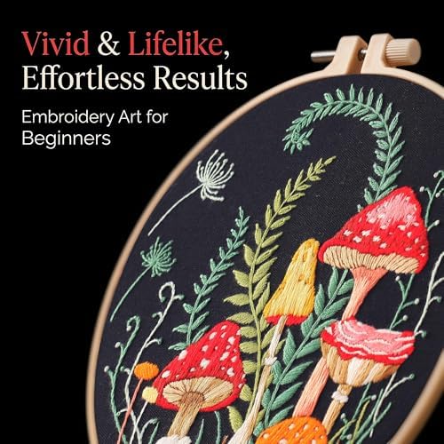 Harimau Adult Beginner Embroidery Starter Kit, Complete Set with 4 Patterns, 2 Hoops, Needles, Scissors, Instruction Guide & Stitching Video Tutorials