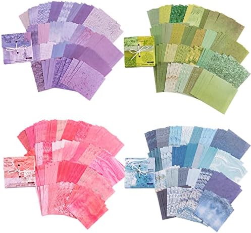 FMOACEN 400 PCS Vintage Scrapbook Paper - Multi-colored (Pink, Gray, Blue, Green) - 3.15 x 3.15 Inch Square Glossy Paper - Decorative Paper Supplies for Scrapbooking, Crafts