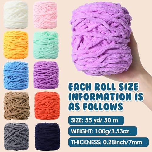 Timgle 20 Skeins Chunky Chenille Yarn for Crocheting 1094 Yards Soft Thick Fluffy Yarn Hand Weaving Bulky for Plush Dolls Knitting Blanket DIY Sweater Scarf Each 55 Yards(Classic Color)