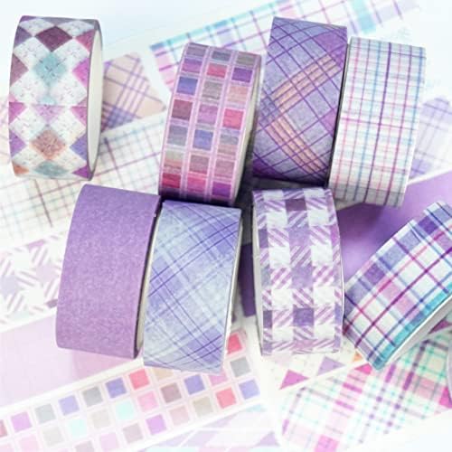 Basic Grid Washi Tape Set 12 Rolls Plaid Decorative Masking Tapes for Arts, DIY Crafts, Journals, Planners, Scrapbook, Wrapping (Purple)