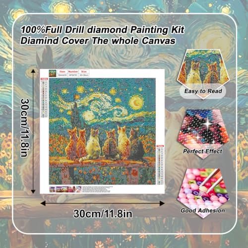 VeGuude Cat Diamond Art Kits for Adults,Full Drill Cat Starry Night Diamond Art Kits for Beginners, DIY Full Rhinestone 5D Diamond dots (Gemstone Craft), Home Wall Decoration (13.7x13.7 inch)