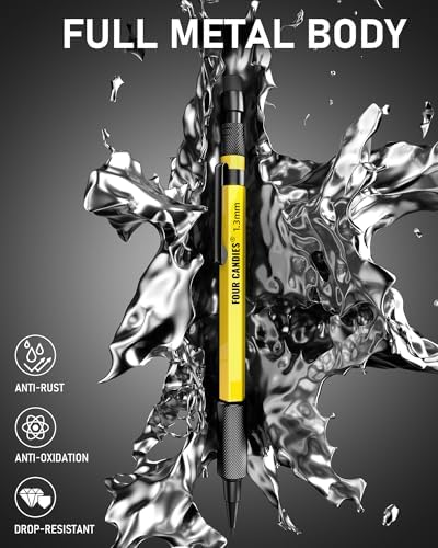 Four Candies 1.3mm Metal Mechanical Pencil Set with 72 Lead Refills, 3-Pack