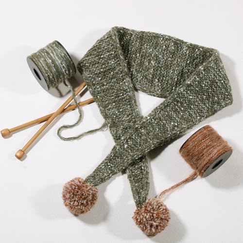 Artisanal Yarn Collection Multifiber Fancy Yarn for Knitting Crocheting Crafts DIY, Set of 3 Rolls(102 Caramel Wheat Waves)