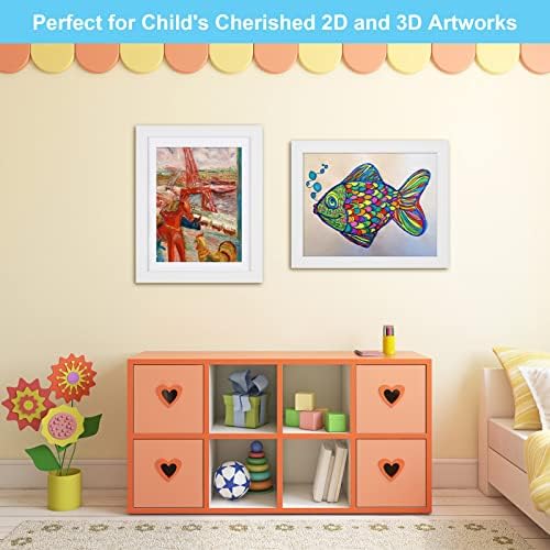 [2-Pack] Kids Art Frames, 11x14 Front Opening Kids Artwork Frames Changeable, White Artwork Display Storage Frame for Wall, Holds 50 Pcs, for 3D Picture, Crafts, Children Drawing, Hanging Art,