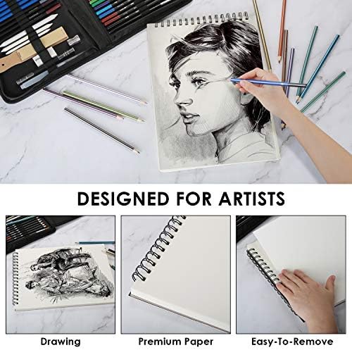 AGPTEK Drawing Pencils Set, 75-Piece Art Supplies Color Drawing Pencils Set Contains Sketch Pencils, Charcoal Pencils, Water Colored Pencils and Metal Colored Pencils for Kids, Adults and Artist