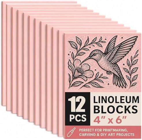 Bobblebro 12 PCS 4"x6" Soft Linoleum Blocks for Printmaking & Stamp Making