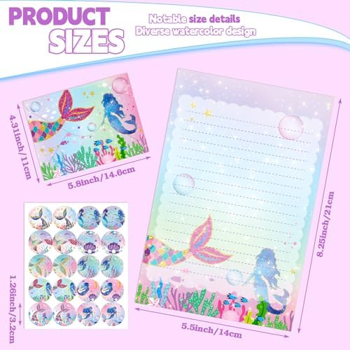 TaoBary 160 Pcs Mermaid Stationery Paper and Envelopes Set, 5.5 x 8.25''