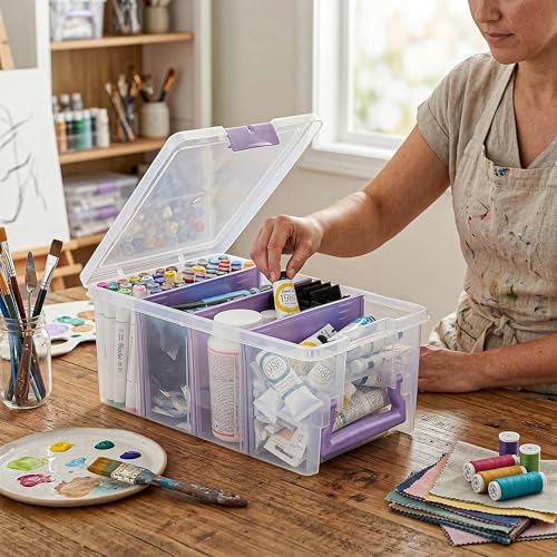 ArtBin Semi Satchel Portable Craft Organizer with 3 Dividers - Clear Plastic Storage Case for Art & Craft Supplies