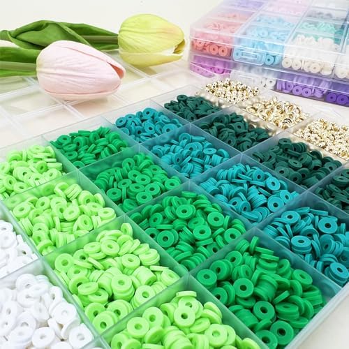 MIIIM Green Clay Beads Kit for Bracelets Making, Heishi Beads for Friendship Bracelet, Clay Charms and Gold Spacers for Jewelry Making, Crafts, Concert, Raves, Gifts