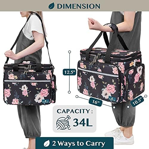 PAVILIA Knitting Yarn Storage Bag Crochet Knitter Organizer, Floral Black
