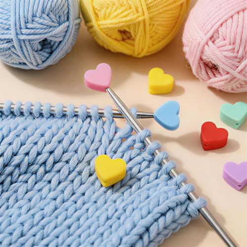 ZZXLLRO 20Pcs Heart Knitting Needle Stoppers Silicone Point Protectors Accessories Fit Size 2.5-13 (3mm-9mm) for All Different Needle Materials