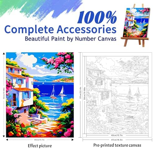 ZTOTZ Pink Landscape Paint by Numbers kit for Adults,Easy Paint by Numbers kit Seaside,Summer Holiday Number Painting for adults16X20 inch