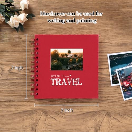 potricher 7 x 7 Inch Small DIY Scrapbook Photo Album 40 Pages, Red | Thick Kraft Paper Scrap Book Photo Albums, Memory Book for Wedding, Anniversary, Baby, Family, Travel, DIY Projects