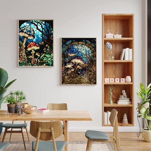 JULOUYN 2 Pack Mushrooms Paint by Numbers Kit for Adults,16x20 in | Easy to piant for beginners elderly, DIY art, with Magnifying glass, Relaxing & Stress relief, canvas, Home wall decor