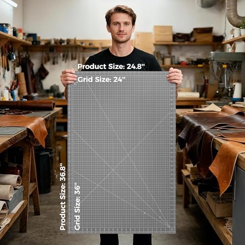 Large Self Healing Sewing Mat 24"x36", A1 Rotary Mat for Quilting & Sewing, Double-Sided, 5-Ply Non-slip Rotary Cutting Board with Grids for Crafts Fabric Leather Cutting on Workbench, Anthracite Gray