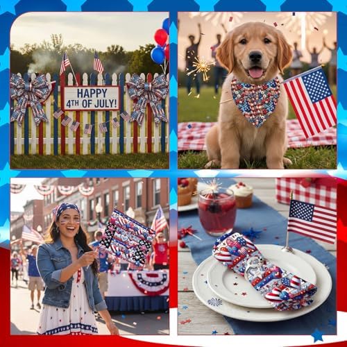 HunnmingRe 20 Pcs 10x10'' Patriotic Quilting Fabric Square 4th of July Precut Fabric Bundle American USA Flag Red White Blue Patchwork Material for Memorial Day Sewing DIY Craft 250 Anniversary