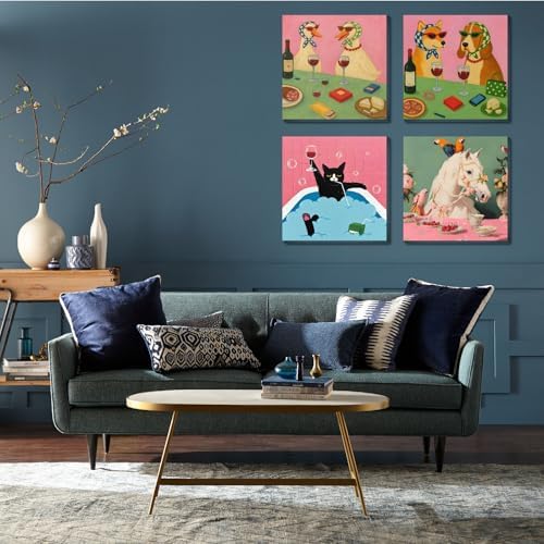 FQOVKYN 4 Packs Funny Animals Paint by Numbers Kit for Adults Beginner, Horse Paint by Numbers with Frame, DIY Crafts Painting by Number for Gift Home Wall Decor 8 * 8 inch