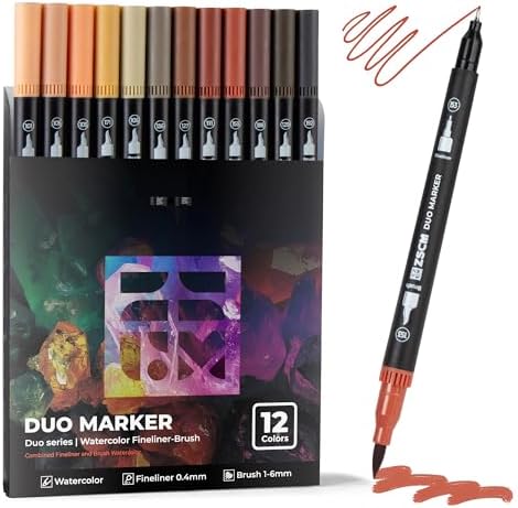 ZSCM QUALITY DECIDES THE FUTURE Skin Tone Duo Tip Marker Pens, 12 Fine & Brush Tip Pen For Adult Coloring Books