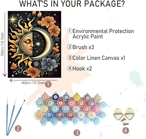 MBNTJHT DIY Paint by Numbers Kit for Adults,Unframed Sun and Moon Paint by Number Kits for Beginners,Easy Digital Oil Painting Art Crafts for Home Wall Decor 16X20 Inch.