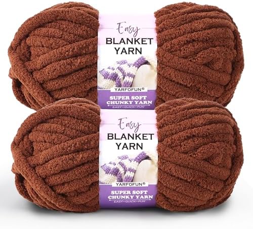 2 Pack Chunky Chenille Yarn for Crocheting Hand Knitting,Soft Thick Bulky Chunky Fluffy Plush Velvet Crochet Blanket Yarn for Crocheting Baby Blankets/DIY Crafts/Home Decor 2 * 100g(Dark Brown)