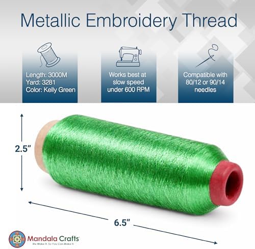 Mandala Crafts Metallic Kelly Green Embroidery Floss for Sewing, 3281 Yard Spool