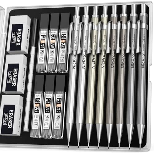 Nicpro 8 Pack 0.5mm & 0.7mm Metal Mechanical Pencil Set, MB1000