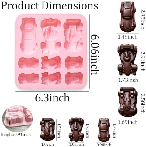2 Pack Racing Car Chocolate Silicone Molds, 9-Cavity 3 Styles Racing Car Shape Tray for Cake, Pudding, Gummy, Jello, Resin, Ice Cube, Biscuits and Cake Decorating, DIY Crafts