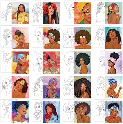 Sherr 20 Pcs Pre Drawn Canvas Afro Queen for Painting for Adults