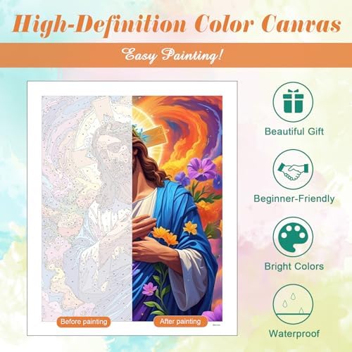 Kalonyth Jesus Paint by Numbers Kit for Adults, 16x20 inch, No Framed
