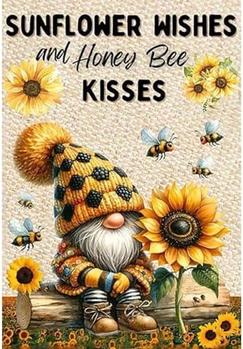 Fotasmua Gnome Diamond Painting Kits for Adults, Gnome Sunflower Bee Diamond Art Kits for Adults Beginners, 5D DIY Full Drill Round Gem Art Craft Painting for Home Wall Decor 12 x 16 Inch